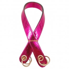 Çanta Aksesuar Parlak Rugan Deri Kuş Gözlü Çift Çanta Sapı Fuşya Renk Light Gold Metalli