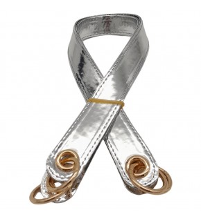 Çanta Aksesuar Parlak Rugan Deri Kuş Gözlü Çift Çanta Sapı Gri Renk Light Gold Metalli