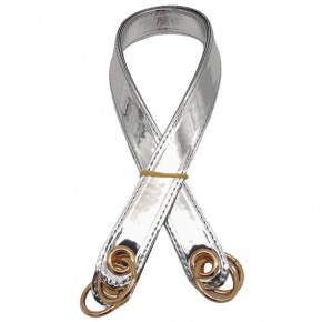 Çanta Aksesuar Parlak Rugan Deri Kuş Gözlü Çift Çanta Sapı Gri Renk Light Gold Metalli