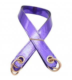 Çanta Aksesuar Parlak Rugan Deri Kuş Gözlü Çift Çanta Sapı Mor Renk Light Gold Metalli