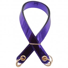 Çanta Aksesuar Parlak Rugan Deri Kuş Gözlü Çift Çanta Sapı Mor Renk Light Gold Metalli