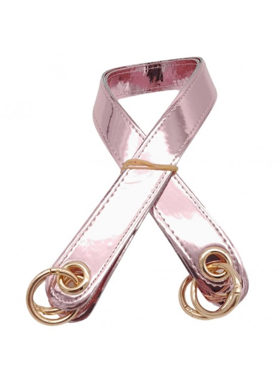 Çanta Aksesuar Parlak Rugan Deri Kuş Gözlü Çift Çanta Sapı Pudra Renk Light Gold Metalli Çanta Aksesuar Parlak Rugan Deri Kuş Gözlü Çift Çanta Sapı Pudra Renk Light Gold Metalli