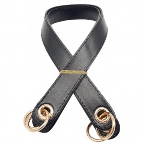 Çanta Aksesuar Parlak Rugan Deri Kuş Gözlü Çift Çanta Sapı Siyah Renk Light Gold Metalli