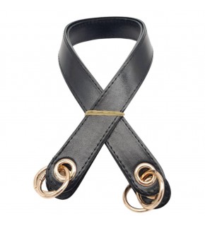 Çanta Aksesuar Parlak Rugan Deri Kuş Gözlü Çift Çanta Sapı Siyah Renk Light Gold Metalli