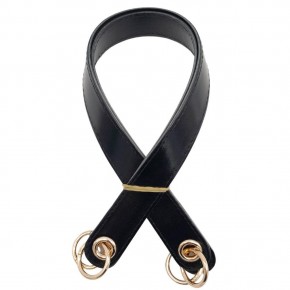 Çanta Aksesuar Parlak Rugan Deri Kuş Gözlü Çift Çanta Sapı Siyah Renk Light Gold Metalli