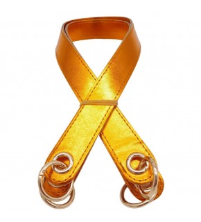 Çanta Aksesuar Parlak Rugan Deri Kuş Gözlü Çift Çanta Sapı Turuncu Renk Light Gold Metalli