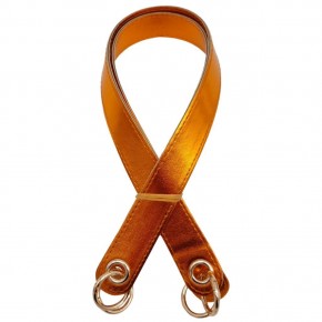 Çanta Aksesuar Parlak Rugan Deri Kuş Gözlü Çift Çanta Sapı Turuncu Renk Light Gold Metalli