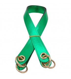 Çanta Aksesuar Parlak Rugan Deri Kuş Gözlü Çift Çanta Sapı Yeşil Renk Light Gold Metalli