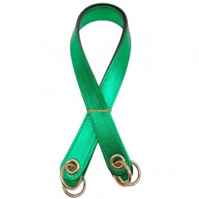 Çanta Aksesuar Parlak Rugan Deri Kuş Gözlü Çift Çanta Sapı Yeşil Renk Light Gold Metalli