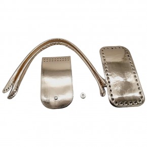 Çanta Aksesuar Pelikan Çanta Saplı Parlak Rugan Deri Çanta Seti Açık Gold Renk