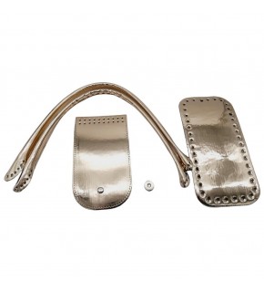 Çanta Aksesuar Pelikan Çanta Saplı Parlak Rugan Deri Çanta Seti Açık Gold Renk