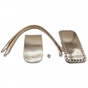 Çanta Aksesuar Pelikan Çanta Saplı Parlak Rugan Deri Çanta Seti Açık Gold Renk