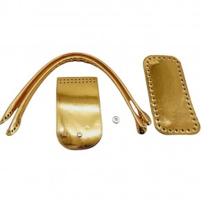 Çanta Aksesuar Pelikan Çanta Saplı Parlak Rugan Deri Çanta Seti Gold Renk