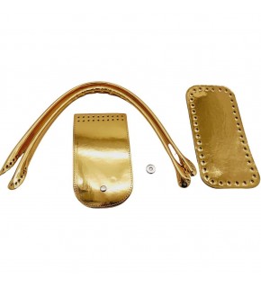 Çanta Aksesuar Pelikan Çanta Saplı Parlak Rugan Deri Çanta Seti Gold Renk