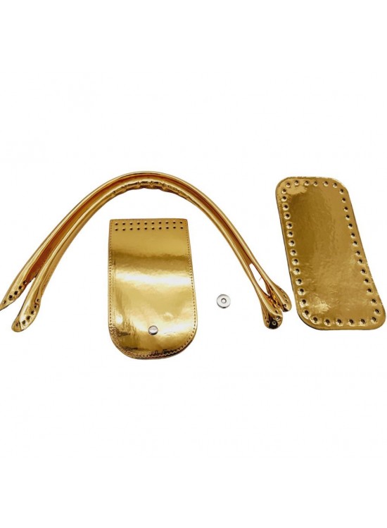 Çanta Aksesuar Pelikan Çanta Saplı Parlak Rugan Deri Çanta Seti Gold Renk