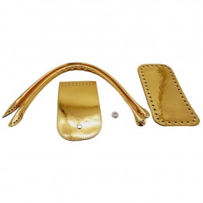 Çanta Aksesuar Pelikan Çanta Saplı Parlak Rugan Deri Çanta Seti Gold Renk