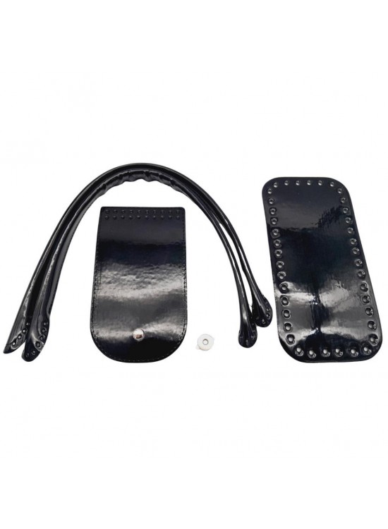 Çanta Aksesuar Pelikan Çanta Saplı Parlak Rugan Deri Çanta Seti Siyah Renk