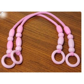 Çanta Aksesuar Pembe Renk Derili Boncuklu Sap