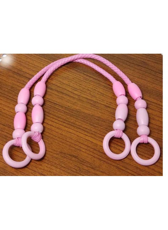 Çanta Aksesuar Pembe Renk Derili Boncuklu Sap