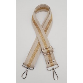 Çanta Aksesuar Polyester Kolon 120X4 Cm Bej Renk Simli Gümüş Metalli