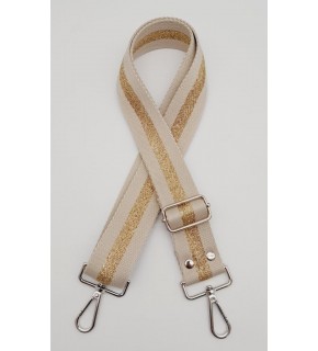 Çanta Aksesuar Polyester Kolon 120X4 Cm Bej Renk Simli Gümüş Metalli