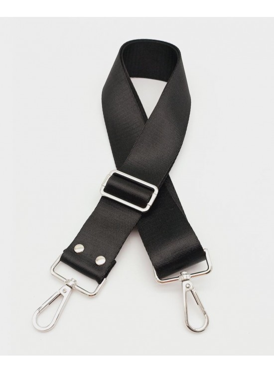 Çanta Aksesuar Polyester Kolon 120X4 Cm Siyah Gümüş Metalli