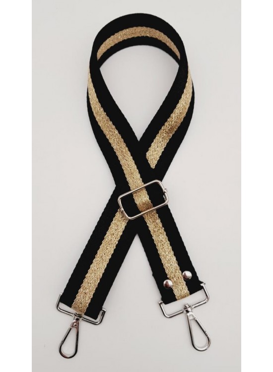 Çanta Aksesuar Polyester Kolon 120X4 Cm Siyah Renk Simli Gümüş Metalli