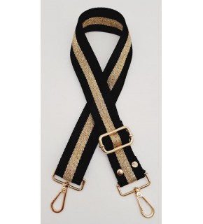 Çanta Aksesuar Polyester Kolon 120X4 Cm Siyah Renk Simli Light Gold Metalli