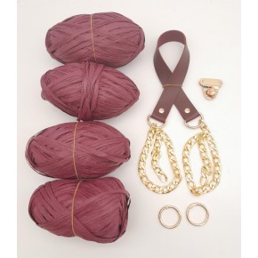 Çanta Aksesuar Rafya Ve Bordo Renk Zincirli Sap Çanta Seti