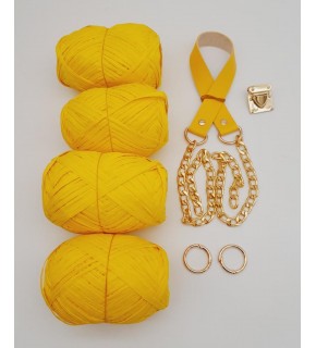 Çanta Aksesuar Rafya Ve Sarı Renk Zincirli Sap Çanta Seti