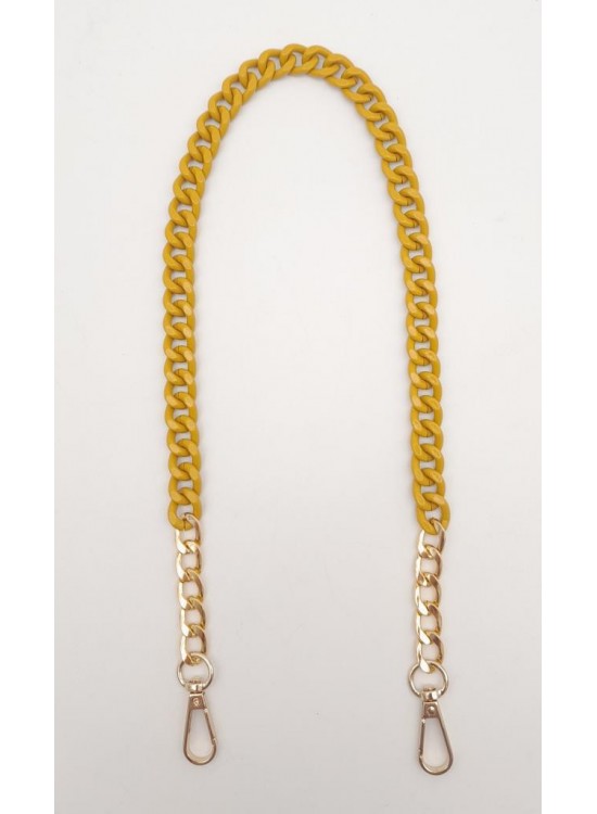 Çanta Aksesuar Renkli Metal 60 cm Kancalı Zincir Hardal Sarı