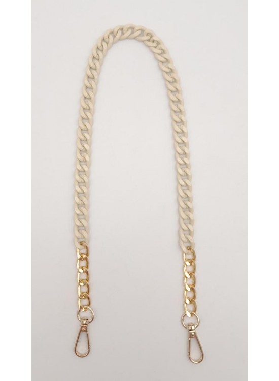 Çanta Aksesuar Renkli Metal 60 cm Kancalı Zincir Krem