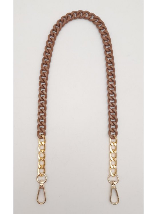 Çanta Aksesuar Renkli Metal 60 cm Kancalı Zincir Taba