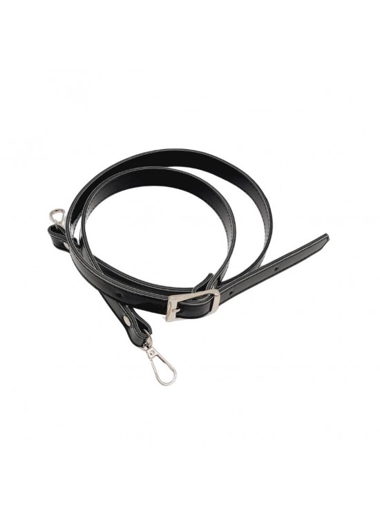 Çanta Aksesuar Rugan Deri 120x2 cm Tokalı Siyah Renk Çanta Sapı Gümüş Metalli