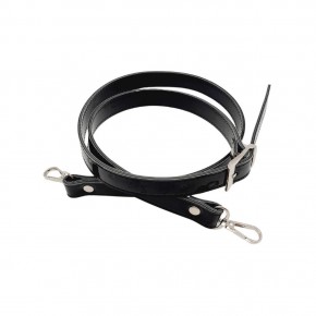 Çanta Aksesuar Rugan Deri 120x2 cm Tokalı Siyah Renk Çanta Sapı Gümüş Metalli