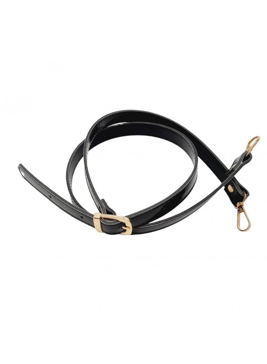 Çanta Aksesuar Rugan Deri 120x2 cm Tokalı Siyah Renk Çanta Sapı Light Gold Metalli