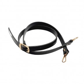 Çanta Aksesuar Rugan Deri 120x2 cm Tokalı Siyah Renk Çanta Sapı Light Gold Metalli