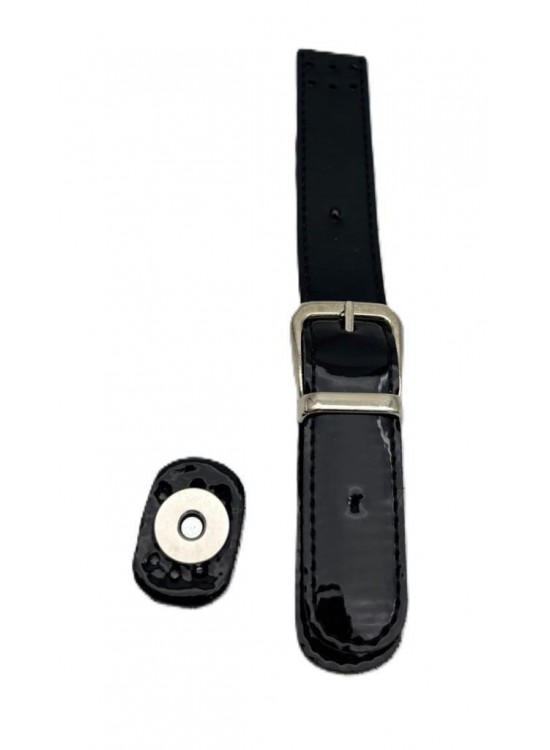 Çanta Aksesuar Rugan Deri 18 cm Tokalı Çanta Kapağı Siyah Renk Gümüş Metalli