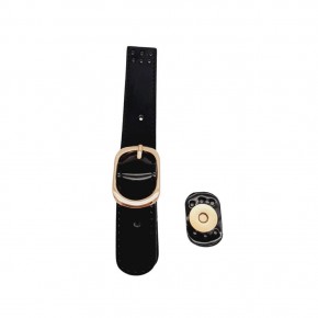 Çanta Aksesuar Rugan Deri 18 cm Tokalı Çanta Kapağı Siyah Renk Light Gold Metalli