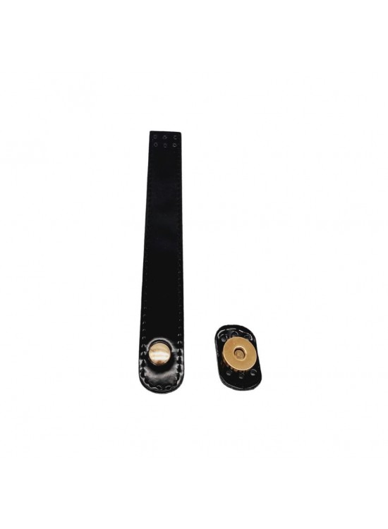 Çanta Aksesuar Rugan Deri 18x2.3 cm Çanta Kapağı Siyah Renk Light Gold Metalli