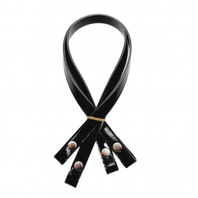 Çanta Aksesuar Rugan Deri Çift Kat Dikişli 70 cm Çıtçıtlı Çanta Sapı Siyah Renk Gümüş Metalli