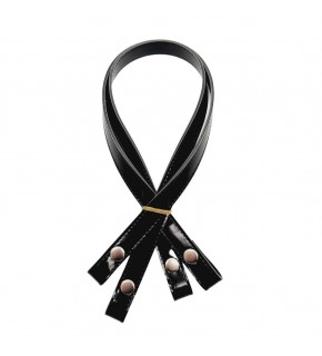 Çanta Aksesuar Rugan Deri Çift Kat Dikişli 70 cm Çıtçıtlı Çanta Sapı Siyah Renk Gümüş Metalli