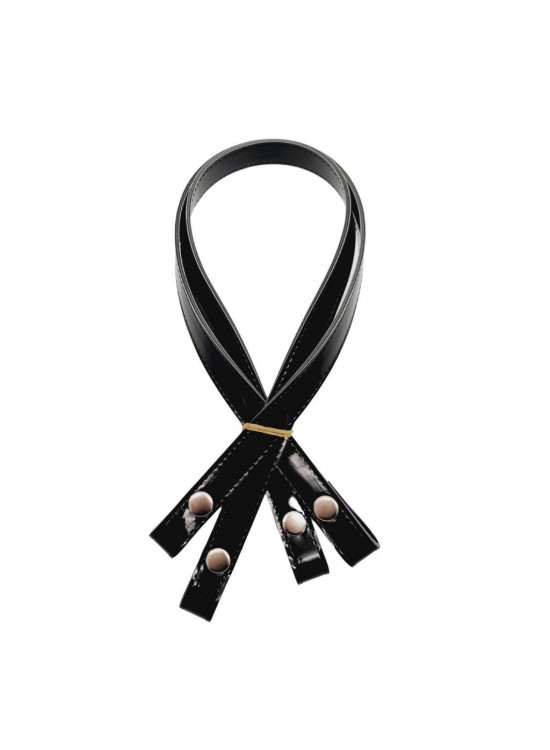 Çanta Aksesuar Rugan Deri Çift Kat Dikişli 70 cm Çıtçıtlı Çanta Sapı Siyah Renk Gümüş Metalli