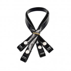 Çanta Aksesuar Rugan Deri Çift Kat Dikişli 70 cm Çıtçıtlı Çanta Sapı Siyah Renk Gümüş Metalli