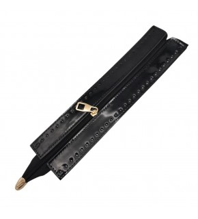 Çanta Aksesuar Rugan Derili 28 cm Siyah Renk Fermuar Light Gold Metalli