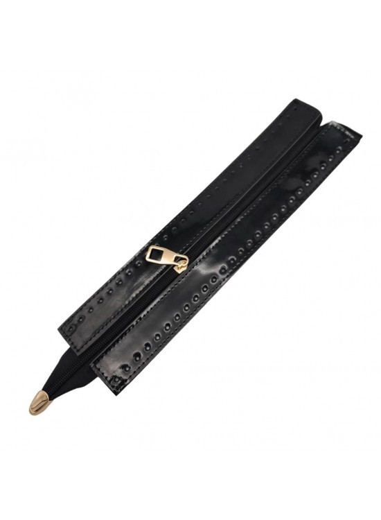 Çanta Aksesuar Rugan Derili 28 cm Siyah Renk Fermuar Light Gold Metalli