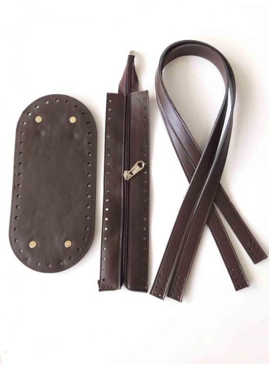 Çanta Aksesuar Sap Taban Fermuar Seti Koyu Kahve