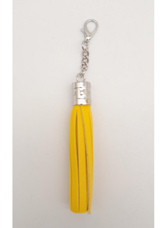 Çanta Aksesuar Sarı Suni Deri Kovanlı Püskül Gümüş Metalli