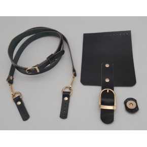Çanta Aksesuar Siyah Gerçek Deri 130x1.5 cm Ayarlı Saplı Çanta Seti Light Gold Metalli