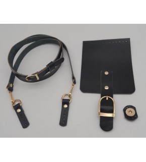Çanta Aksesuar Siyah Gerçek Deri 130x1.5 cm Ayarlı Saplı Çanta Seti Light Gold Metalli